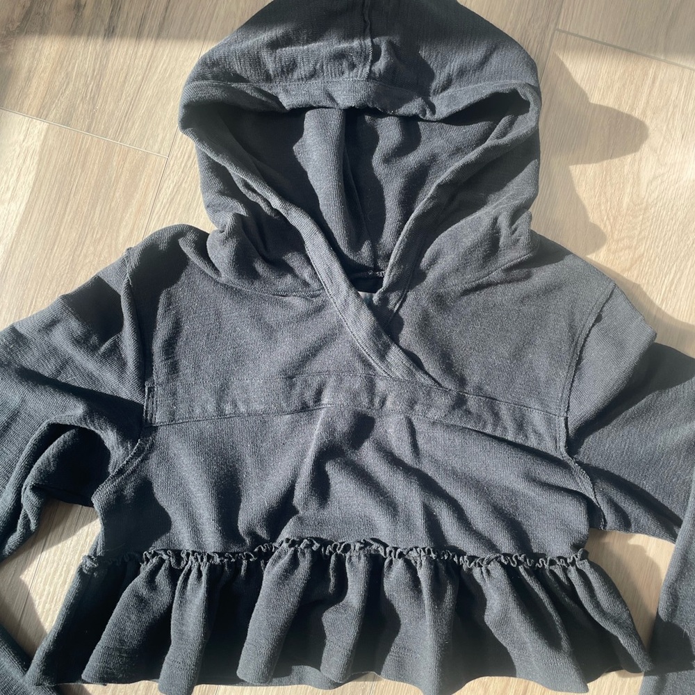 Free People Beach Cropped Hoodie with Ruffle Hem